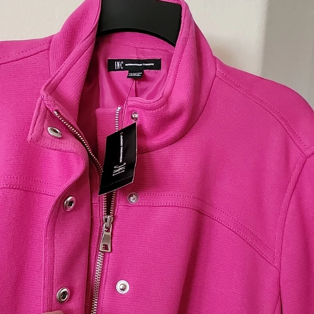 INC Coat Jacket w/Stand Collar Zip/Snap Flap Close Pink size XXL NWT - Picture 2 of 16